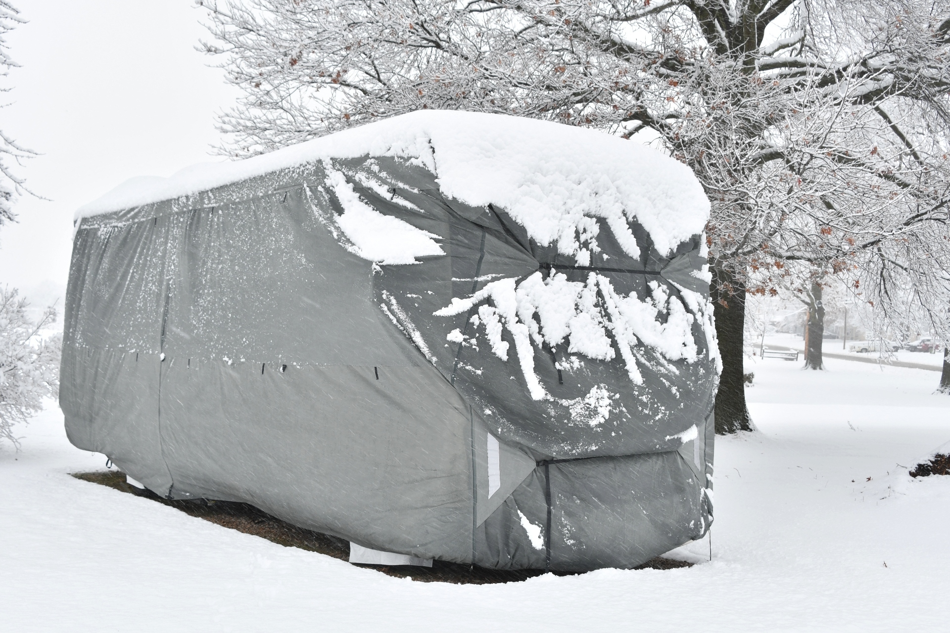 Covered RV in the snow